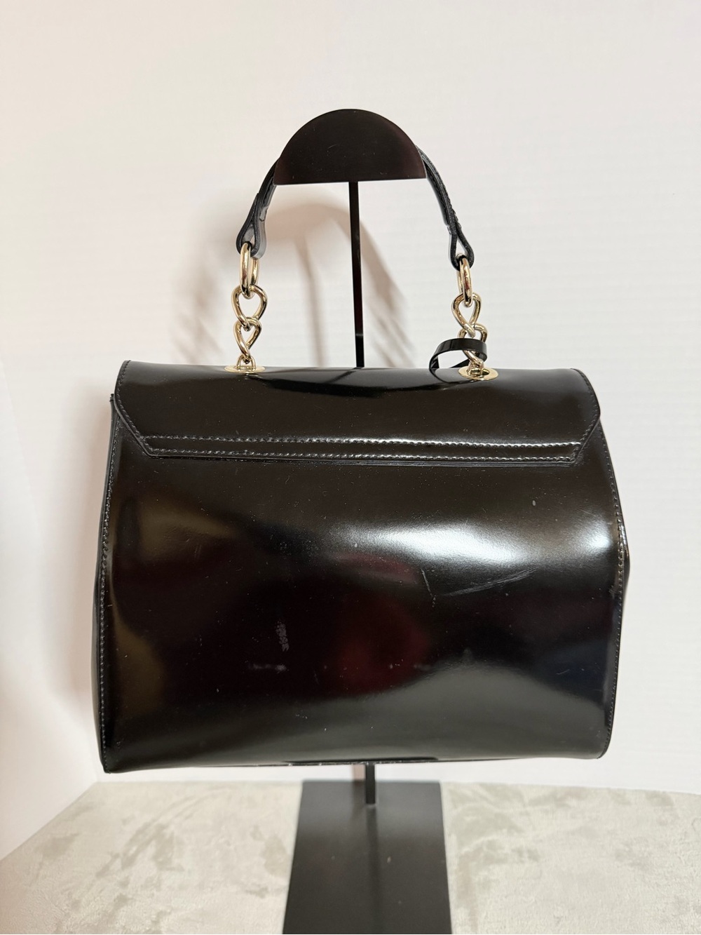 Black Leather and Leopard Accent Top-Handle Satchel - Picture 4 of 9